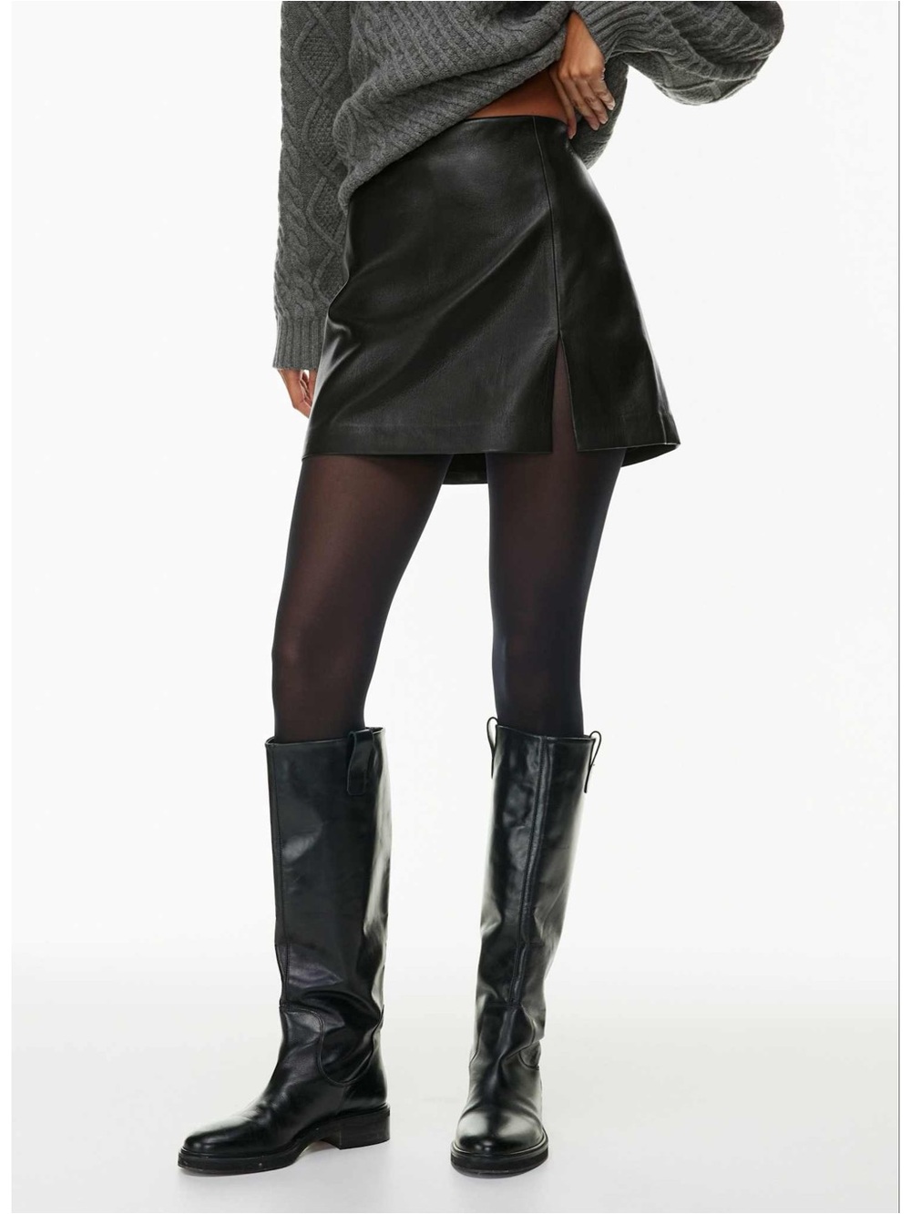 Vintage Hugo Buscati Collection 100% Leather Mini Skirt Size 2 Black Side Slit